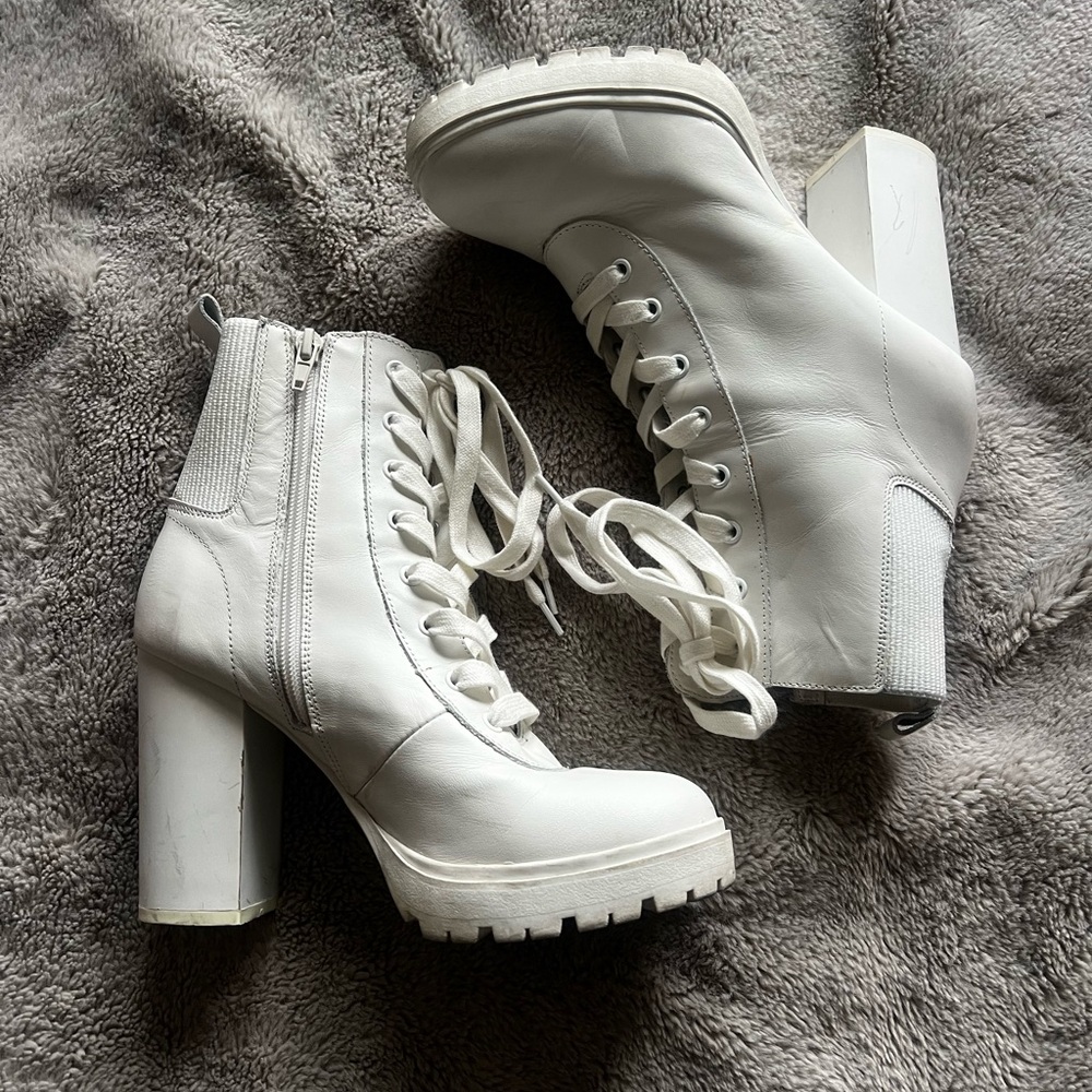 White Lace-Up Women's Ankle Boots - Fashion Combat Style